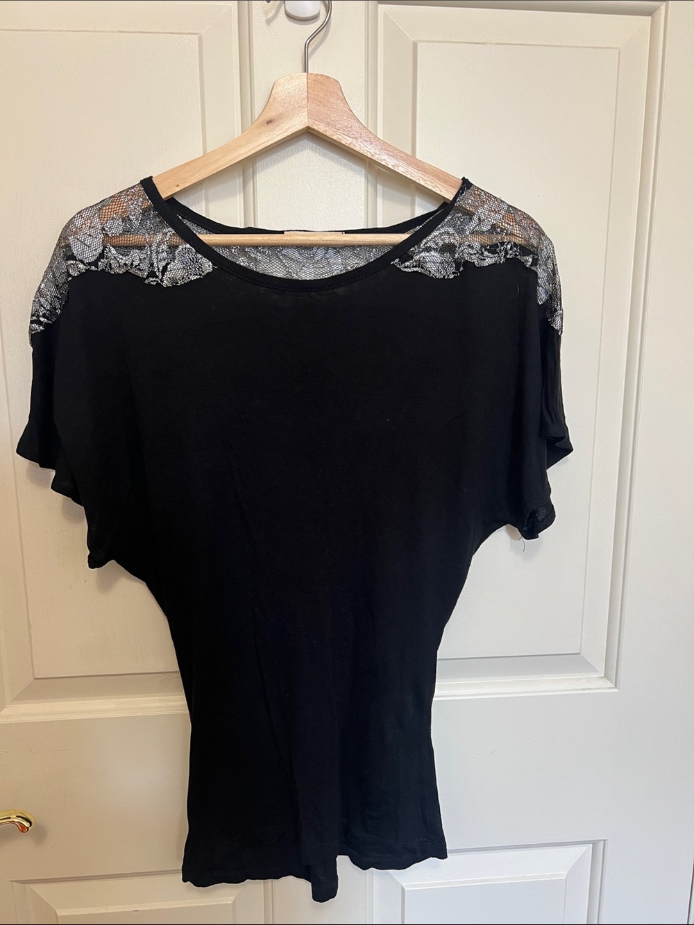 Black Lace Yoke Women's Top